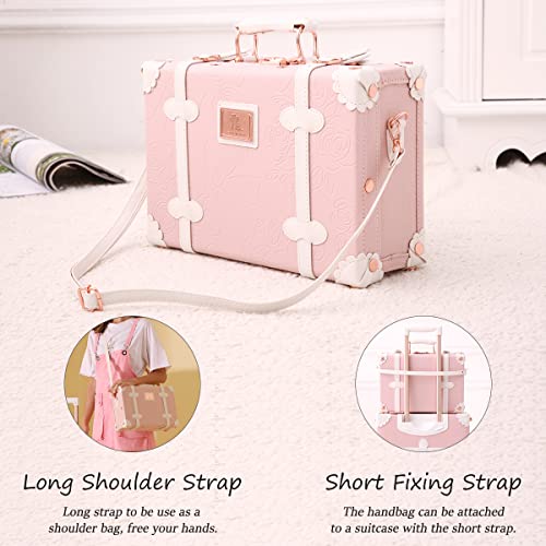 Unitravel Vintage Luggage Set, 3 Piece Retro Spinner Suitcase with Carry On Cosmetic Train Bag for Women (Embossed Pink, 26"+20"+12")