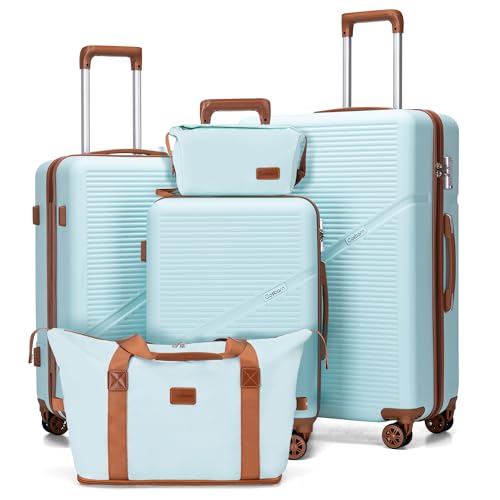 Cosbarn 5 Piece Luggage Sets with Spinner Wheels, Hardshell ABS Suitcase Set with Tsa Lock, Lightweight Hardside Waterproof Travel Suitcases for Men Women, MintGreen (20"/24"/28")
