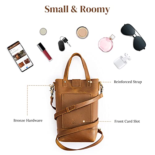 S-ZONE Small Crossbody Bags for Women Real Leather Cross Body Handbags Cell Phone Purses, Light Brown