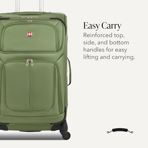 SWISSGEAR Sion Softside Expandable Spinner Luggage Durable Lightweight Travel Suitcase, Evergreen, Checked-Medium