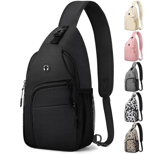 Pritent Crossbody Bags for Women Man Waterproof Sling Bag Backpack Trendy Casual Cross Body Bag with Convertible Shoulder Strap Chest Bag for Camping Hiking Travel Essentials (Black, Medium )