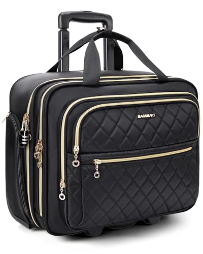 BAGSMART Women's Rolling Laptop Bag for 15.6 Inch Laptop, Underseat Carry-On Luggage with TSA Lock, Wheeled Computer Briefcase for Travel Work Business, Black