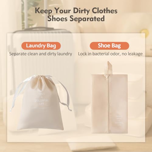 YEEYAA Packing Cubes for Travel- 8 Set Luggage Organizer Bags for Family, Mesh Breathable Travel Packing Cubes for Suitcases Durable Travel Essentials Bags Set (Beige, 8 Set)