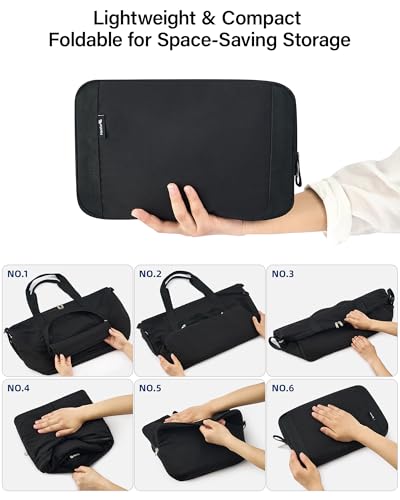 Hanke 40L Foldable Travel Tote Bags for Women Men, Expandable Weekender Bag with 11 Pockets, Wet Dry Separation, Laptop Compartment, Carry On Luggage Bag for Travel Gym Beach Daily Use(Black)
