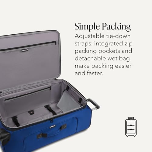 SWISSGEAR Sion Softside Expandable Spinner Luggage Durable Lightweight Travel Suitcase, Blue, Checked-Large