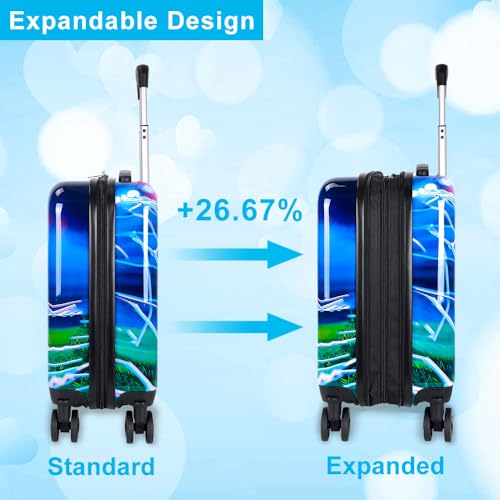Dynamic Soccer Kids Luggage with Wheels 2PC Set: Airline-Approved Carry On Boys Suitcase with 360° Spinner Rolling, Includes Neck Pillow