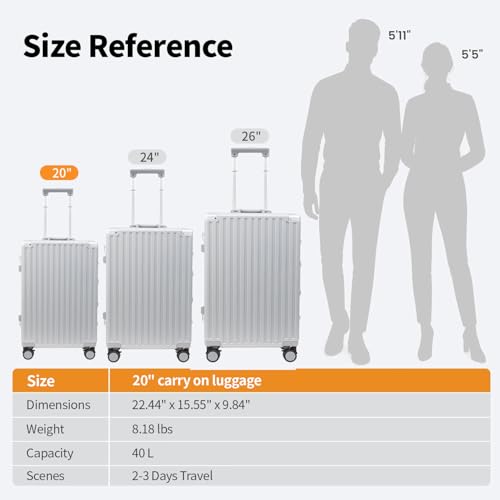 VentureVault Carry On Luggage 22x14x9 Airline Approved, Zipperless Luggage Carry On, Hard Shell Suitcases with TSA Lock, Lightweight Carry On Suitcases with Aluminum Frame (silver, 20inch)