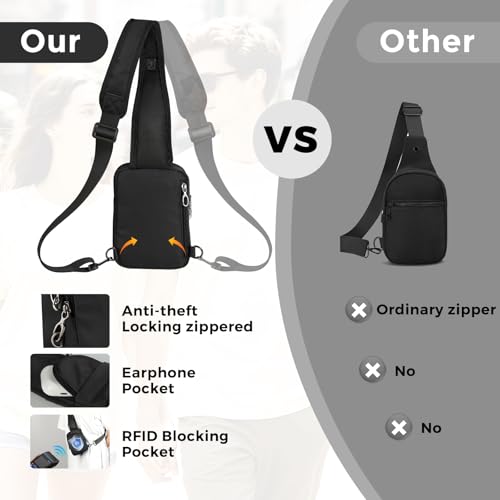 VADOO Sling Bag, Crossbody Bag with Zipper Lock, RFID Blocking & Water Resistant for Men and Women