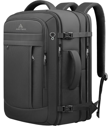 AREYTECO Travel Backpack, 50L Expandable Extra Large Laptop Backpack, Carry On Backpack Water Resistant Business Suitcase Daypack Bag Fits 17 Inch Laptops, Travel Gifts for Men Women, Black