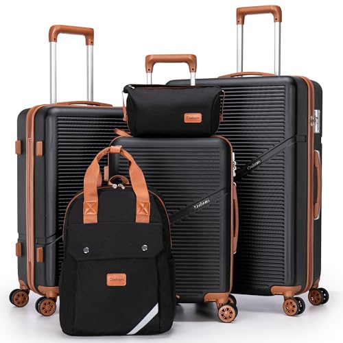 Cosbarn Luggage Sets 5 Piece Suitcases with Wheels, Suitcase Set ABS Hard Case Luggage with TSA Lock Spinner Wheels Durable Travel Luggage (5-Piece Set(20"/24"/28"))