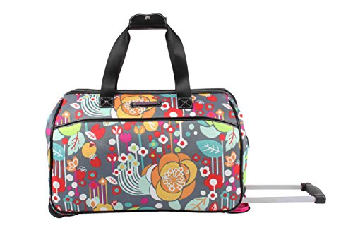 Lily Bloom Pattern 22 Inch Duffel Bag with 2-Rolling Wheels, Weekender Overnight Travel Lightweight Carry-On Suitcase For Women