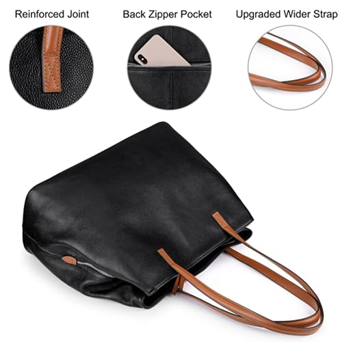 S-ZONE Leather Tote Bag for Women Zipper Pockets Shoulder Purses Handbags Large