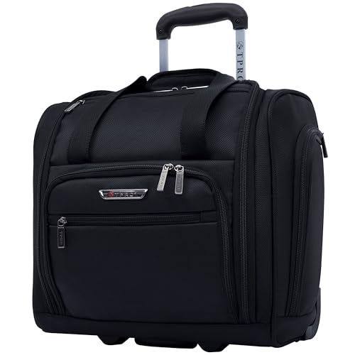 TPRC 15” Underseat Carry-On Luggage Airline Approved Personal Item with USB Charging Port, Black