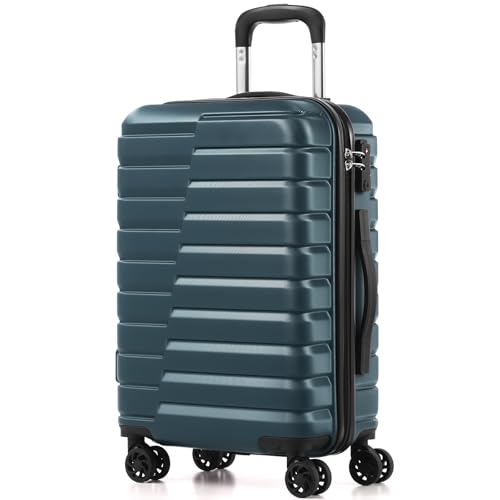 Coolife Carry On Luggage Airline Approved with Wheels Hard Shell Suitcase Spinner TSA Lock Telescopic Handle (20-inch-Teal blue)