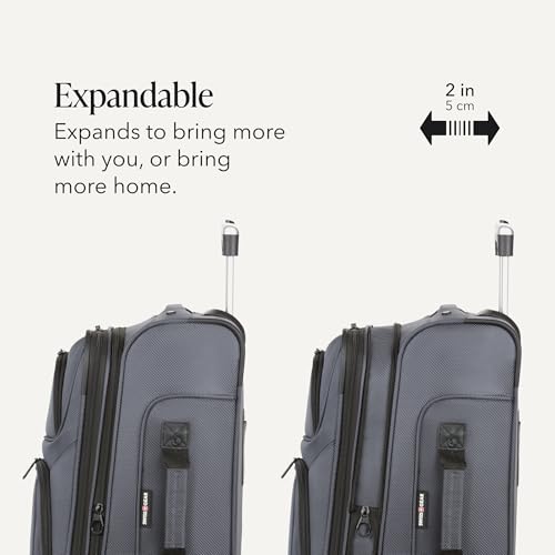 SWISSGEAR Sion Softside Expandable Spinner Luggage Durable Lightweight Travel Suitcase, Dark Grey, 2-Piece Set (Carry-On/Medium)