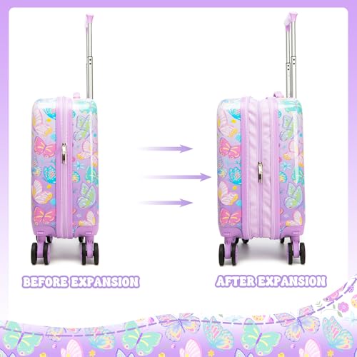Esteemly Kid's Luggage Set 5 Piece Suitcase Set 16" Hardside Luggage with Spinner Wheels Girls Carry on Toddler Travel Rolling Suitcase with Neck Pillow Airline Approved