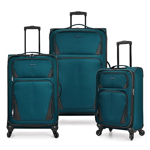 U.S. Traveler Aviron Bay Expandable Softside Luggage with Spinner Wheels, Teal, 3-Piece Set