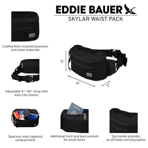 Eddie Bauer 3L Skylar Crossbody Waist Pack with Versatile Pockets and Adjustable Belt - Black