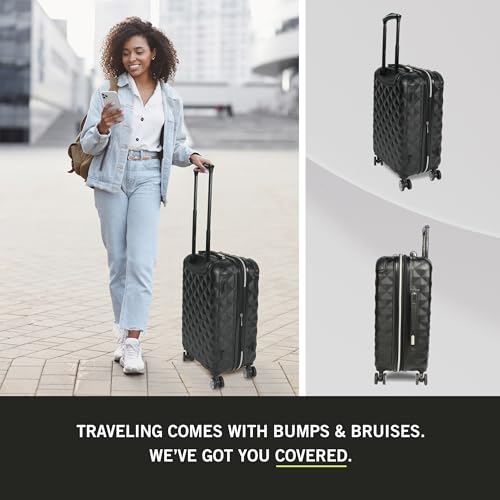 Kenneth Cole REACTION Diamond Tower Collection Lightweight Hardside Expandable 8-Wheel Spinner Travel Luggage, Black, 2-Piece Set (20" & 28")