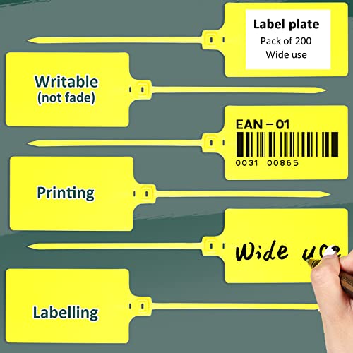 Youyole 200 Pieces Plastic Tags Waterproof Plastic Seal Shipping Tags Logistics Use Big Sign Tie Large Label Tie 250 mm Total Length (Yellow, 2.28 x 3.94 Inches)