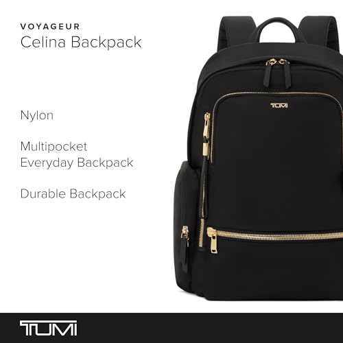 TUMI - Voyageur Celina Backpack - Women's Work and Travel Bag - 16.0" X 10.6" X 6.5" - Holds Up to 16" Laptop - Black & Gold Hardware