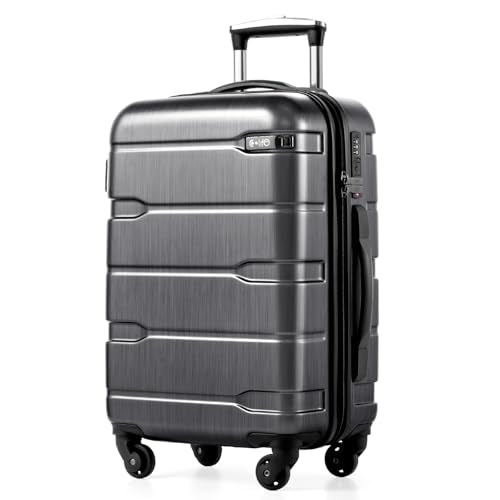 Coolife Carry On Luggage 22x14x9 Airline Approved Hardside PC+ABS Suitcase with TSA Lock, Lightweight Rolling Travel Luggage with Spinner Wheels(Charcoal, 20in)