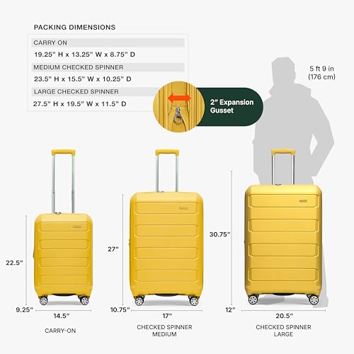 Traveler's Choice Pagosa Hardshell Expandable Luggage with Spinner Wheels, Yellow, 22-Inch Carry-on