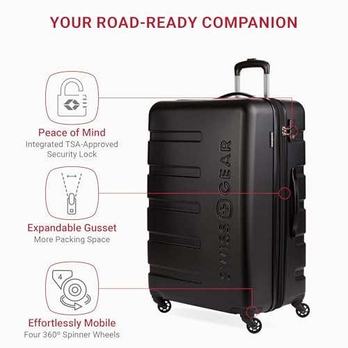 SwissGear 7366 Signature Hardside Expandable Luggage with Spinner Wheels, TSA Lock, Black, Checked-Large 27-Inch