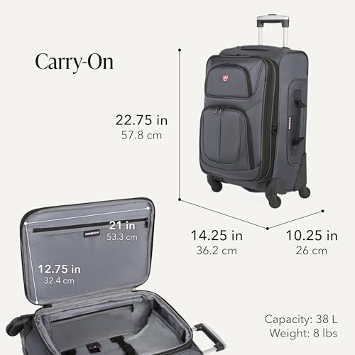 SWISSGEAR Sion Softside Expandable Spinner Luggage Durable Lightweight Travel Suitcase, Dark Grey, 2-Piece Set (Carry-On/Medium)