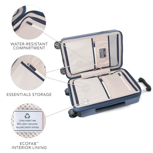Travelpro Platinum Elite Hardside Expandable Carry on Luggage, 8 Wheel Spinner, TSA Lock, Hard Shell Polycarbonate Suitcase, Dark Sky Blue, Carry on 21-Inch