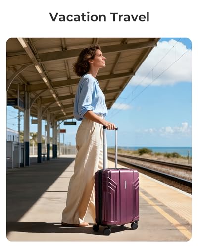 BAGSMART Expandable Carry On Luggage 22x14x9 Airline Approved, 20 Inch Travel Luggage with Spinner Wheels, Lightweight Hard Shell Suitcase Carry on Purplish Red