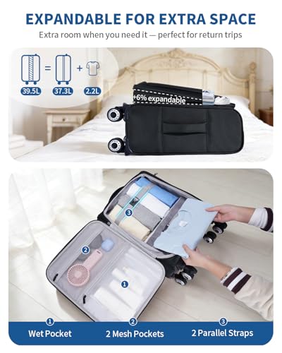 ECOHUB Carry On Luggage Airline Approved, 21 Inch Height Softside Carry On Suitcase with Spring Shock-Absorbing Spinner Wheels, Lightweight Travel Luggage with TSA Lock, Fits 22x14x9 Carry-On Bag