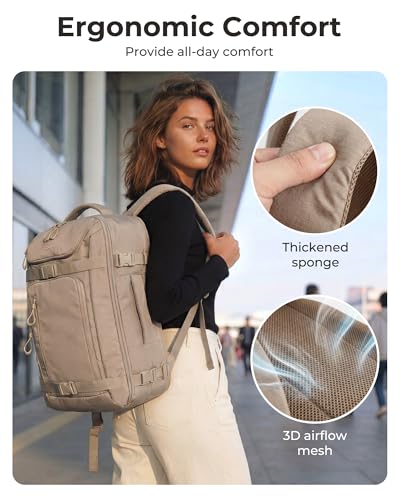 BAGSMART 40L Travel Backpack for Women & Men Fits 17-Inch Laptop, Airline Approved Carry On Backpack with Wet Pocket & Shoe Pouch, Water-Resistant Personal Item Travel Bag, Camel