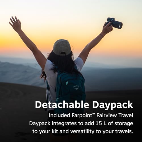 Osprey Fairview 55L Women's Travel Backpack - Carry On Bag with Personal Item Sized Detachable Daypack, Cascade Blue-Torrent Blue