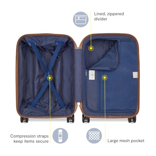 DELSEY PARIS Flanerie SE - Hardside Carry-On Luggage 19 Inch - 360° Dual Spinner Wheels - TSA Lock - Lightweight Polycarbonate Travel Suitcase with Vegan Leather, Navy