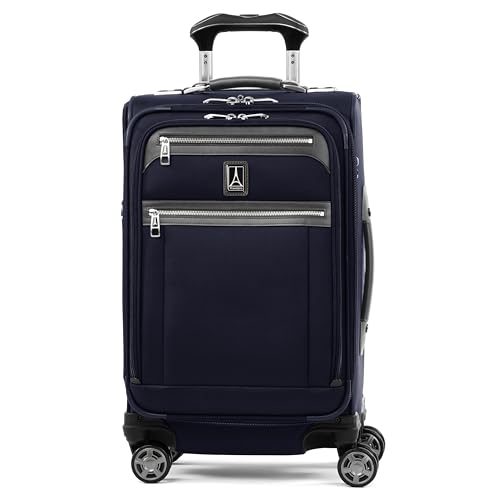 Travelpro Platinum Elite Softside Expandable Carry on Luggage, 8 Wheel Spinner Suitcase, USB Port, Suiter, Men and Women, Dark Blue, Carry On 21-Inch