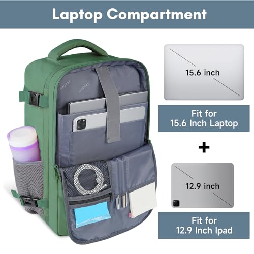 Taygeer Travel Backpack for Women Men, 40L Airline Approved Carry On Backpack with 17.3 inch Laptop Compartment, TSA Friendly Daypack, Backpack for Business Hiking Travel, Peridot Green