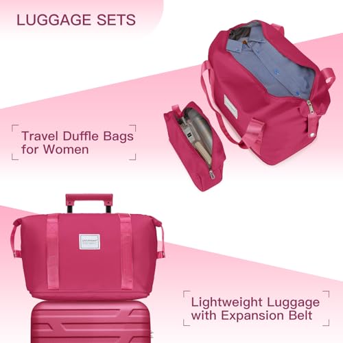 LARVENDER Luggage 6 Piece Sets Hardside Expandable Suitcases with Spinner Wheels TSA Lock, Lightweight Travel Carry On Luggage Sets for Women, Rose Red