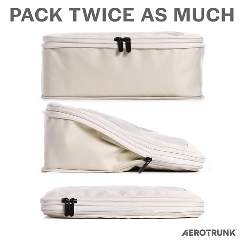 Aerotrunk Compression Packing Cubes for Travel - Luggage Organizer Bags - Double Zipper Packing Cubes for Suitcases (4-Pack, Beige)