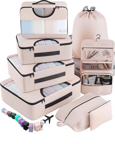 Veken 8 Set Packing Cubes for Travel Essentials, Suitcase Organizer Bags in 4 Sizes, Carry-On Luggage Accessories with Laundry Bag, Airplane Must Have, Gifts for Women Men