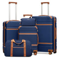 LONG VACATION Luggage Sets 5 Piece, Suitcases With Wheels, PC+ABS Hardshell Luggage Set with Spinner Wheels, TSA Lock (Navy Brown)