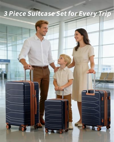 voyzap 3 Piece Luggage Set, 20/24/28 Inch Expandable Luggage Sets with Spinner Wheels, ABS+PC Hardshell Suitcases, Suitcase Set with Double-Layer Explosion Zipper, TSA Lock