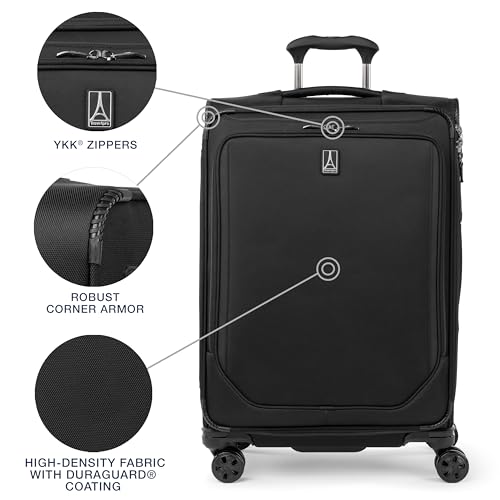 Travelpro Crew Classic Lightweight Softside Expandable Checked Luggage, 8 Wheel Spinner Suitcase, TSA Lock, Men and Women, Checked Medium 25-Inch, Black
