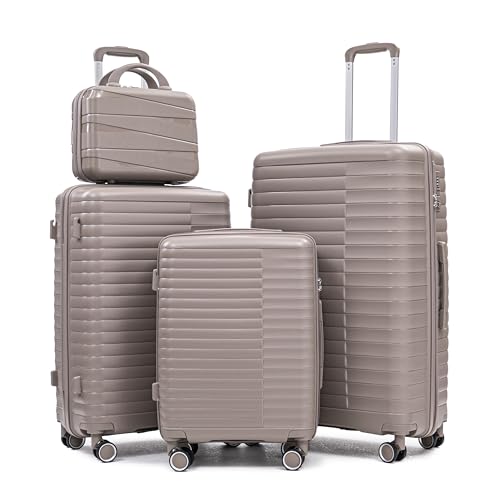 Hardside 4 Luggage Sets, Lightweight Wave Suitcase with Spinner Wheel