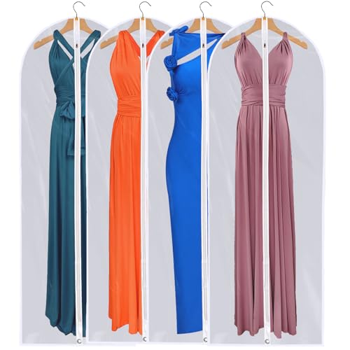 Dress Bags for Gowns Long - Foldable, 65" Clear Garment Bags for Closet Storage and Travel 24"x65"/ 4 Pack