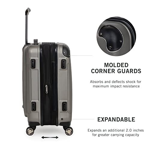 Kenneth Cole REACTION Renegade Luggage Expandable 8-Wheel Spinner Lightweight Hardside Suitcase, Silver, 28-Inch Checked
