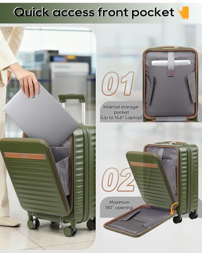 Joyway Carry on Luggage Airline Approved with Front Compartment and Cup Holder, 20 Inch Hard Shell Carry-on Suitcase with Spinner Wheels and TSA Lock for Women Men