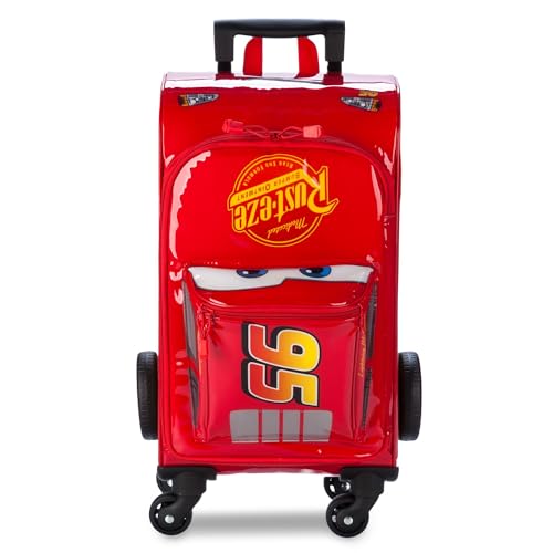 Disney Store Official Lightning McQueen Rolling Luggage for Kids – Travel Bag Featuring Pixar Cars Design & Rolling Spinner Wheels - Vinyl Travel Suitcase with Retractable Handle & ID Pocket