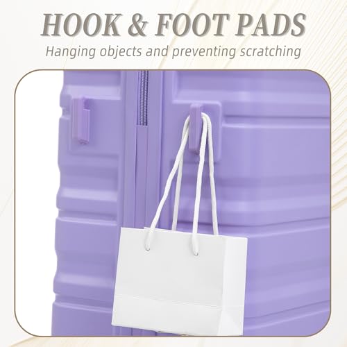 Hardside Luggage Sets, Lightweight Stripes Suitcase with Spinner Wheels, Lavender-181