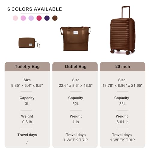 LARVENDER Luggage Sets 3 Piece, Expandable Hardside PP Carry On Luggage Suitcase with 360° Spinner Wheels TSA Lock Suitcase Set for Women Men, Maple